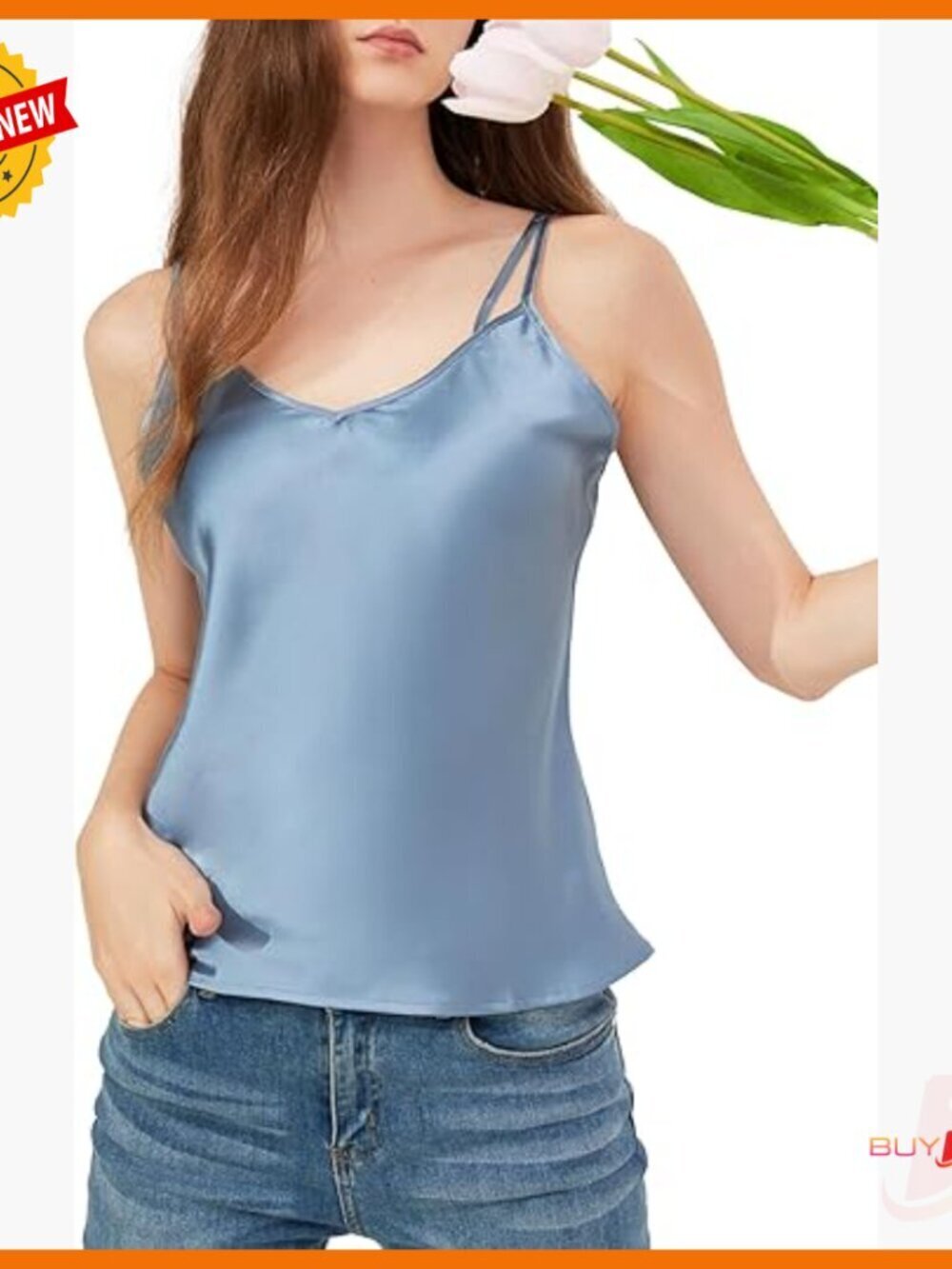 Luxury 100% Mulberry Silk Cami Tank Top, V-Neck Sleepwear & Loungewear